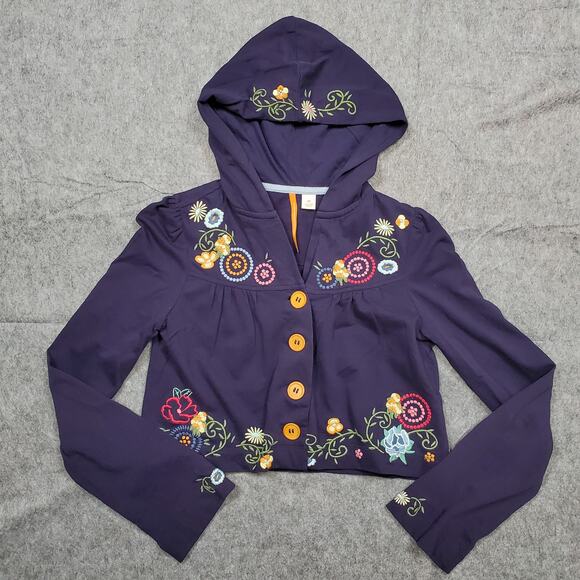 Anthropologie Tops - Anthropologie Top Womens Extra Small Embroidered Floral Hooded Long Bell Sleeves